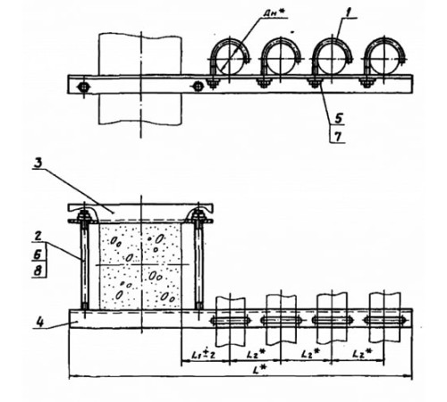 Крепления четырёх трубопроводов к ж/б колоннам в Гродно