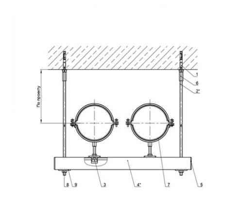 Крепления двух трубопроводов к перекрытию в Гродно