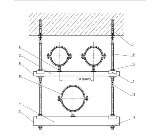 Крепления трех трубопроводов к перекрытию в Гродно