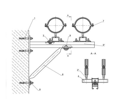Крепления двух трубопроводов к стене в Гродно
